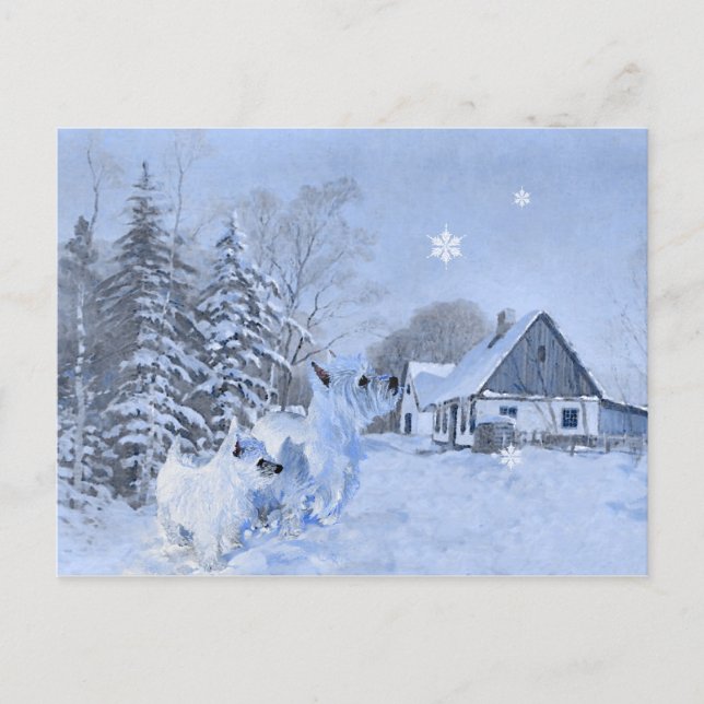 Carte Postale Les Westies aiment l'hiver (Devant)
