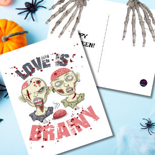 Carte Postale Les zombies L'amour est cérébral – Halloween drôle