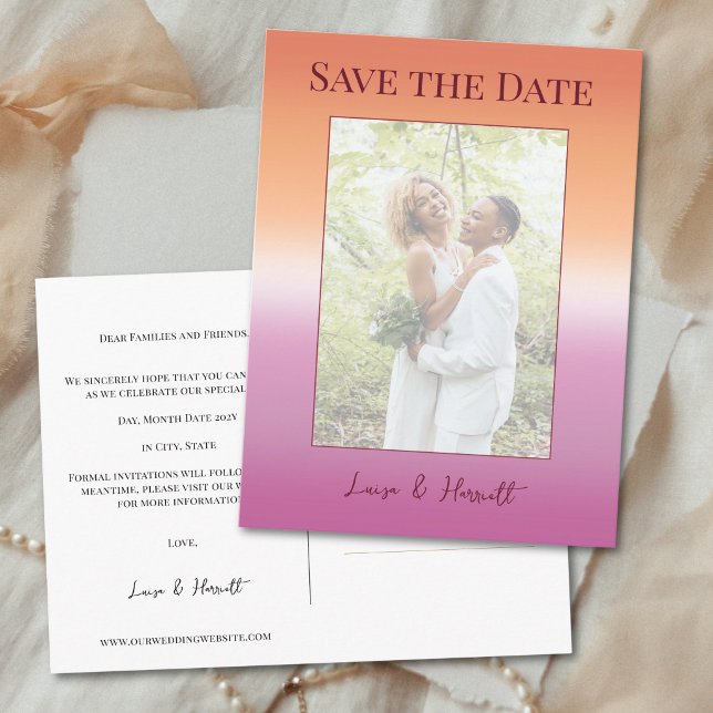 Carte Postale Lesbian Wedding Photo Pride Flag Save the Date (Créateur téléchargé)