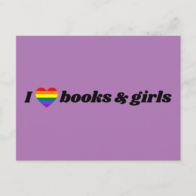 Carte Postale Lesbienne LGBT J'aime les livres et les filles (Devant)