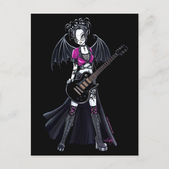 Carte Postale "Leslie" Black Beauty Guitar Rocker Fairy (Devant)