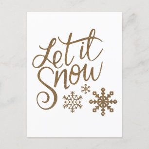 Carte Postale "Let it Snow" Parties scintillant d'or de Noël