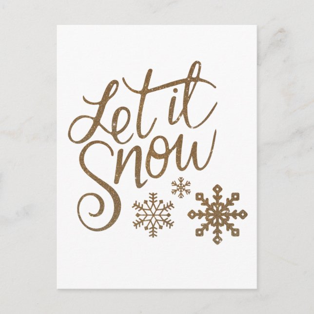 Carte Postale "Let it Snow" Parties scintillant d'or de Noël (Devant)