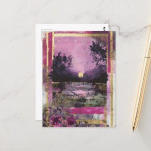 Carte Postale L'étang Lune - Collage multimédia mixte