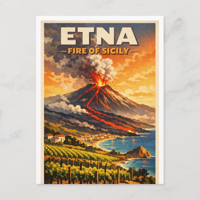 Carte Postale L'Etna, Italie, dans un style rétro classique (Devant)