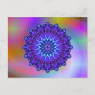 Carte Postale L'étoile Mandala en bleu lumière colorée