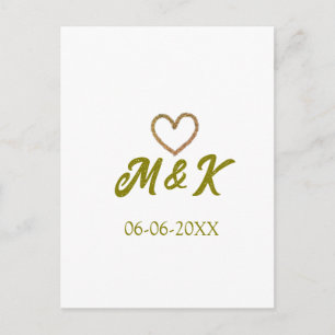 Carte Postale lettrage de nom de couple de mariage à coeur doré