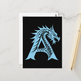 Carte Postale Lettre A de style dragon, alphabet du dragon, mono