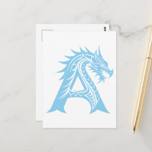 Carte Postale Lettre A de style dragon, alphabet du dragon, mono