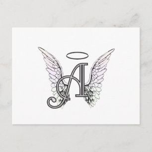 Carte Postale Lettre A Monogramme initial avec ailes angéliques 