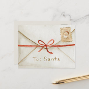 Carte Postale Lettre au Père Noël rayures rouges et blanches de