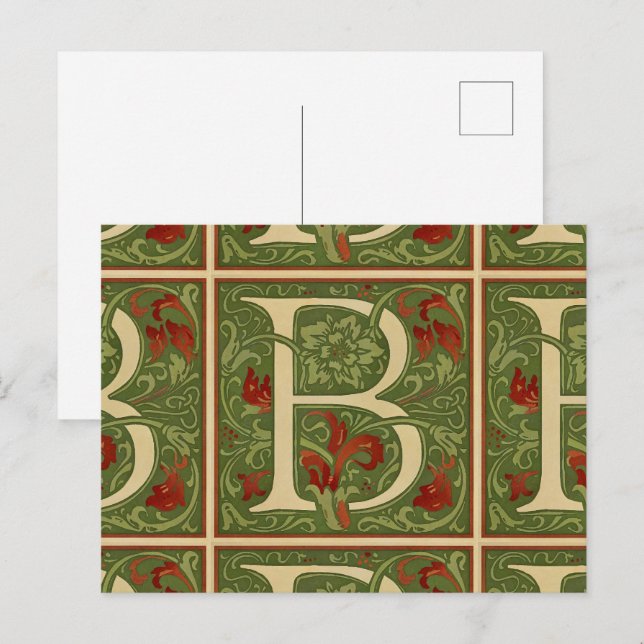 Carte Postale Lettre B à monogramme de William Morris Florale Ro (Devant / Derrière)