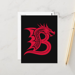Carte Postale Lettre B de style dragon, alphabet du dragon, mono