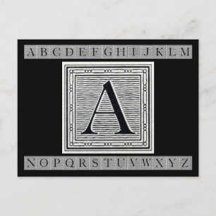 Carte Postale Lettre bloc "A" Woodblock Initial
