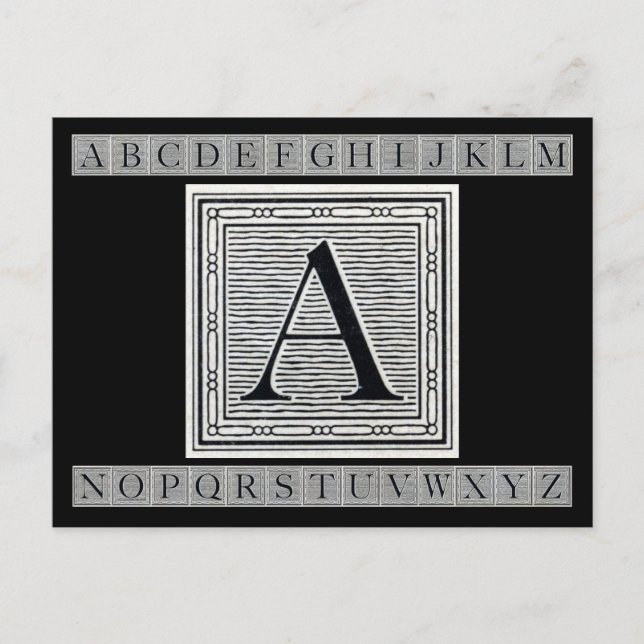 Carte Postale Lettre bloc "A" Woodblock Initial (Devant)