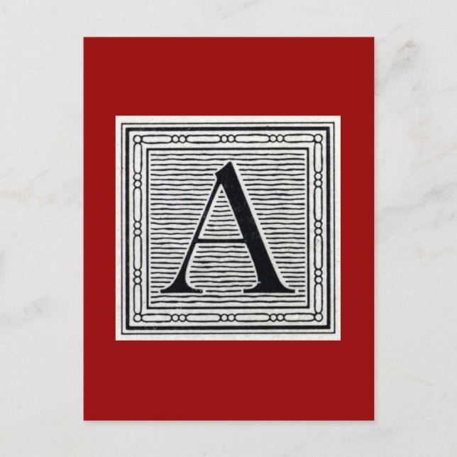 Carte Postale Lettre bloc "A" Woodblock Initial (Devant)