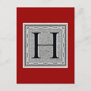 Carte Postale Lettre bloc "H" Woodblock Inital
