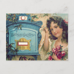 Carte Postale Lettre boîte aux lettres petite fille mignonne Ros