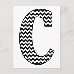 Carte Postale Lettre Chevron noir et blanc C Monogramme