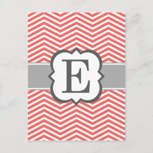Carte Postale Lettre corail blanc monogramme E Chevron