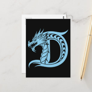 Carte Postale Lettre D de style dragon, Alphabet du dragon, Mono