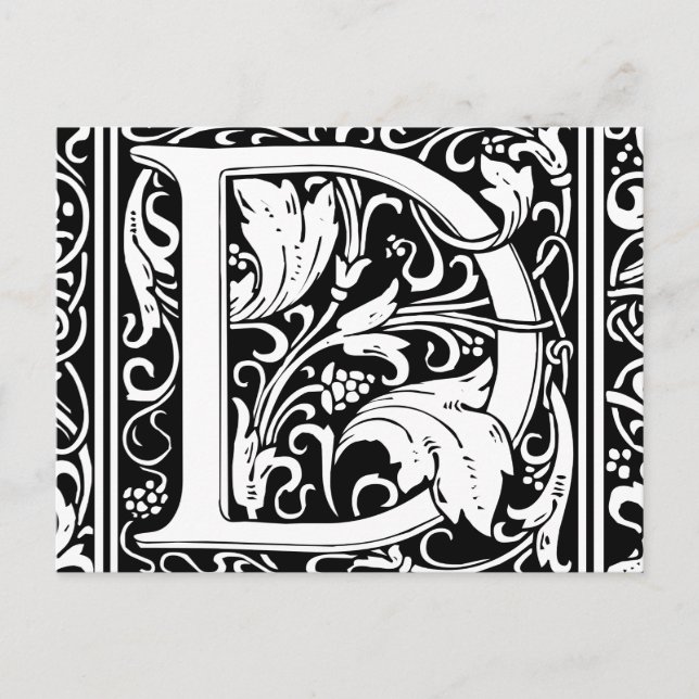 Carte Postale Lettre D Monogramme médiéval Art Nouveau (Devant)