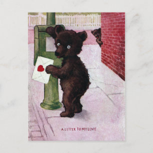 Carte Postale LETTRE D'AMOUR ENVOYANT L'Ours Teddy