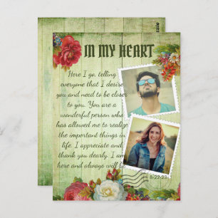 Carte Postale Lettre d'amour romantique vintage en bois vert