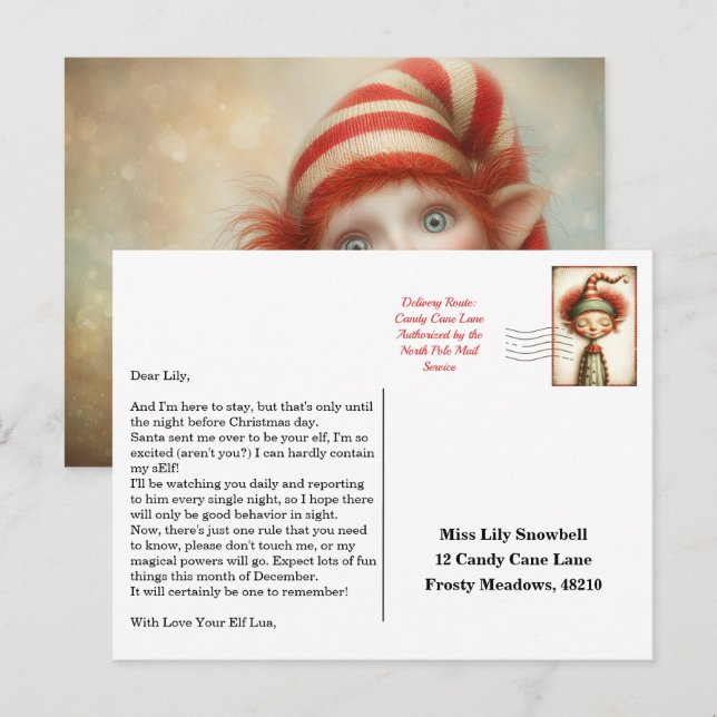Carte Postale Lettre d'arrivée de l'elfe | Message de bienvenue  (Devant / Derrière)