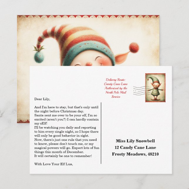 Carte Postale Lettre d'arrivée de l'elfe | Message de bienvenue  (Devant / Derrière)