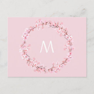 Carte Postale Lettre de couronne fleurie rose monogramme