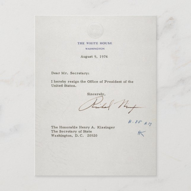 Carte Postale Lettre de démission de Richard M. Nixon 1974 (Devant)