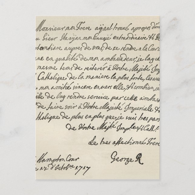 Carte Postale Lettre de George I à Charles VI (Devant)