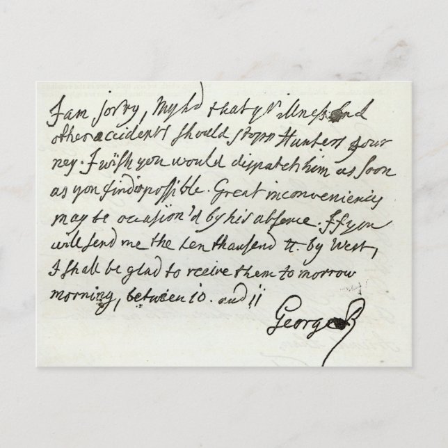 Carte Postale Lettre de George II au duc de Newcastle (Devant)