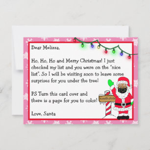 Carte Postale Lettre de Père Noël pour Enfants + Coloriage Page