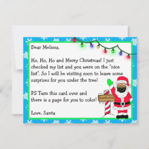 Carte Postale Lettre de Père Noël pour Enfants + Coloriage Page