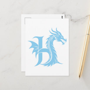 Carte Postale Lettre de style dragon H, alphabet du dragon, mono
