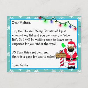 Carte Postale Lettre du Père Noël pour les enfants + page de col
