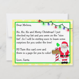 Carte Postale Lettre du Père Noël pour les enfants + page de col