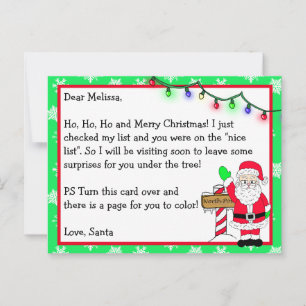 Carte Postale Lettre du Père Noël pour les enfants + page de col
