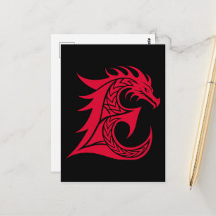 Carte Postale Lettre E de style dragon, alphabet du dragon, mono