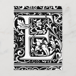Carte Postale Lettre E Monogramme médiéval Art Nouveau