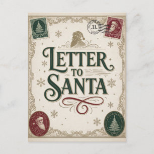 Carte Postale Lettre Élégante au Père Noël Vœux de Noël Classiqu