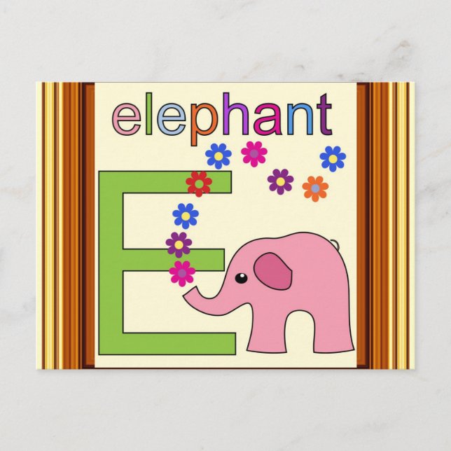 Carte Postale LETTRE Éléphante E (Devant)