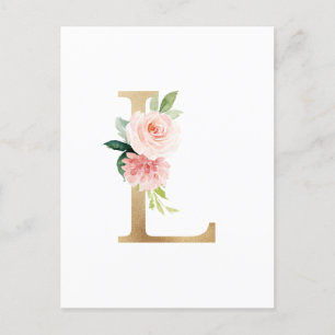 Carte Postale LETTRE FAUX GOLFE L BLANC MONOGRAPHIQUE Floral