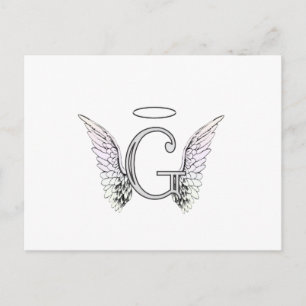 Carte Postale Lettre G Monogramme initial avec ailes angéliques