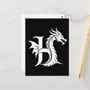 Carte Postale Lettre H de style dragon, alphabet du dragon, mono