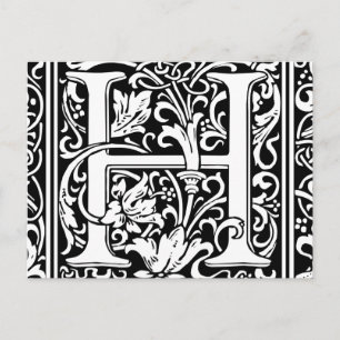 Carte Postale Lettre H Monogramme médiéval Art Nouveau