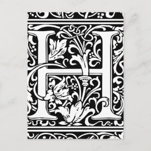 Carte Postale Lettre H Monogramme médiéval Art Nouveau