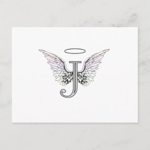Carte Postale Lettre J Monogramme initial avec ailes angéliques
